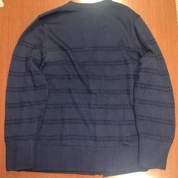 Talbots Navy V-NECK POINTELLE GIRLFRIEND CARDIGAN - Picture 5 of 5